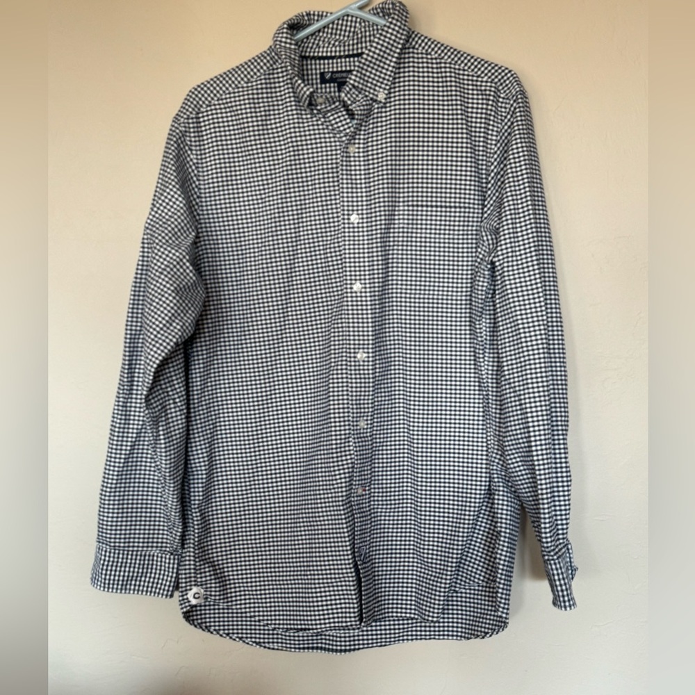 Cremieux long sleeve button down, checkered black and white, L